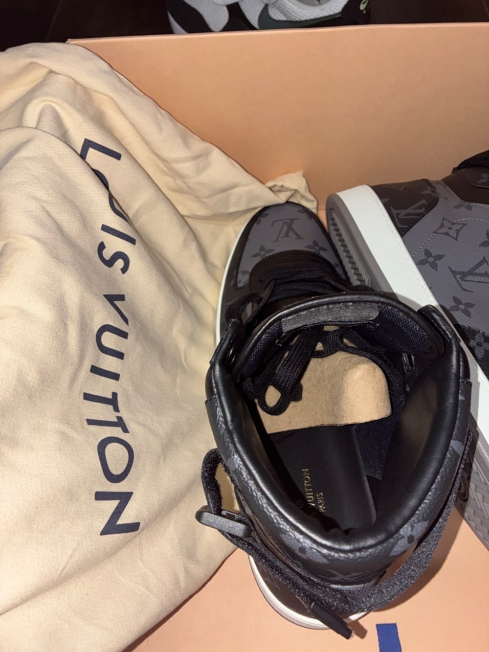 Louis Vuitton Men's High-Top Sneaker in Black and Gray Monogram - Picture 9 of 10